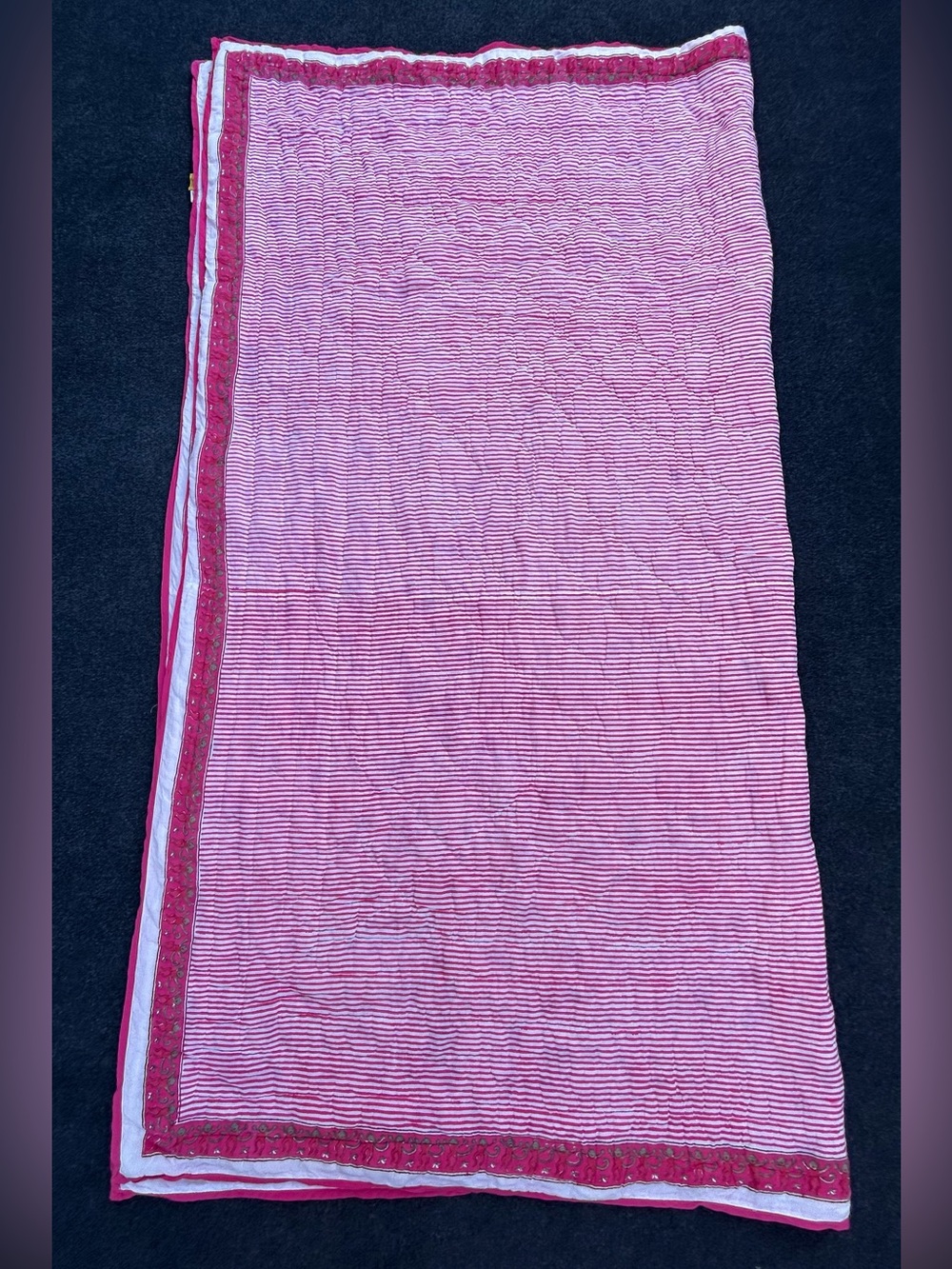 Roberta Roller Rabbit Pink Monkey & Stripe Block Print Cotton Quilt - Full Size - Picture 7 of 14